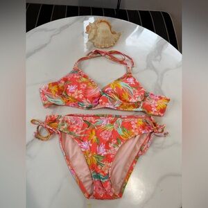 Kona Sol Pink Floral Girls Two-Piece Bikini
